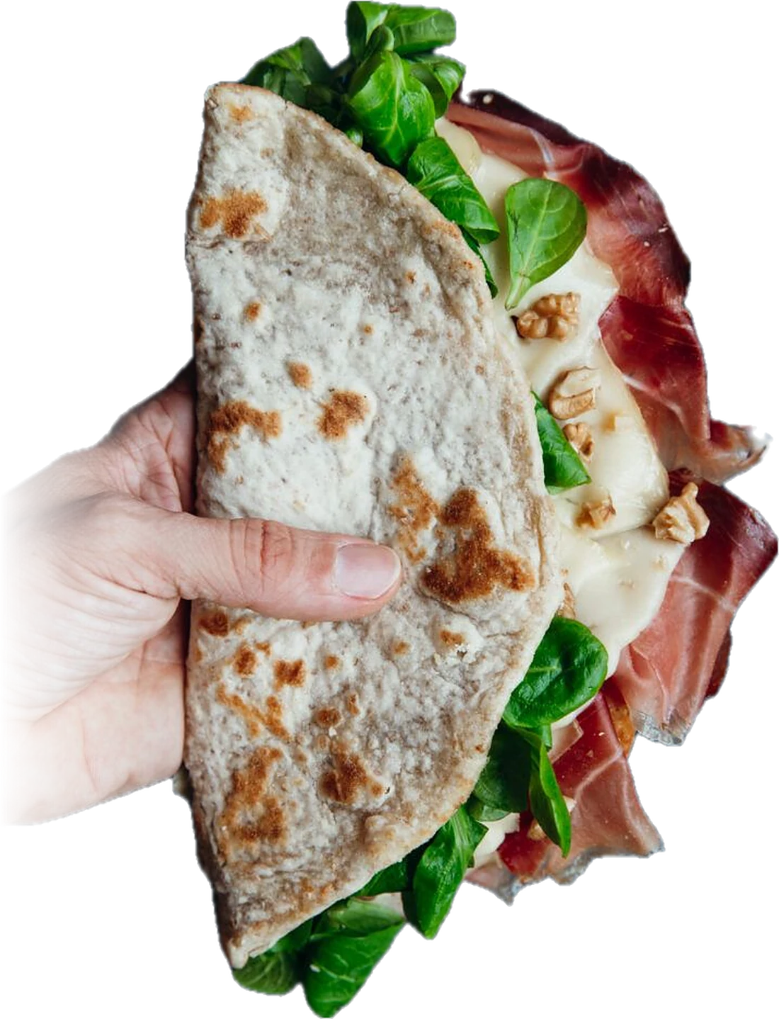 Piadina farcita con prosciutto crudo, formaggio e insalata